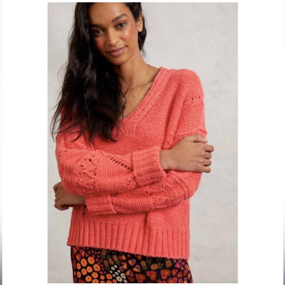 Anthropologie Coral V-Neck Sweater
